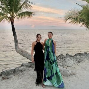 BCBGMAXAZRIA Halter Neck Crochet Maxi Dress black size 2